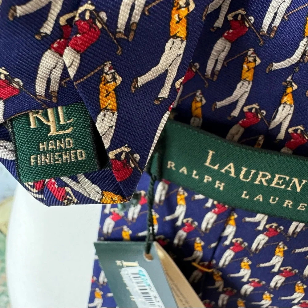Lauren Ralph‎ Lauren Deadstock NWT Men's Silk Golf Tie Blue Red Yellow - Picture 5 of 8